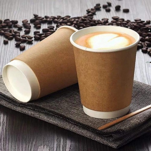 Двухслойный крафт бумажный стакан с технологией ThermoCup 500 мл для кофейных напитков, коктейлей 90*62*157 мм