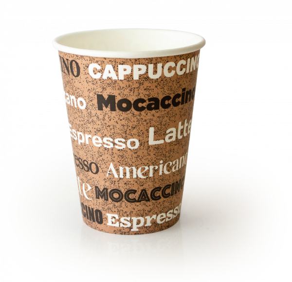 Однослойный бумажный стаканс дизайном "COFFEE" 300 мл для больших порций чая и кофе, латте, капучино 90*60*111 мм