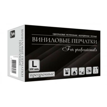 Перчатки виниловые неопудренные, нестерильные, прозрачные L,100шт./уп